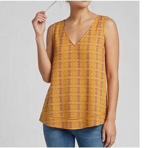 a.n.a. A New Approach Womens Sleeveless Top Large Orange Yellow Floral